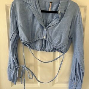 Free People Light Blue Cropped Blouse